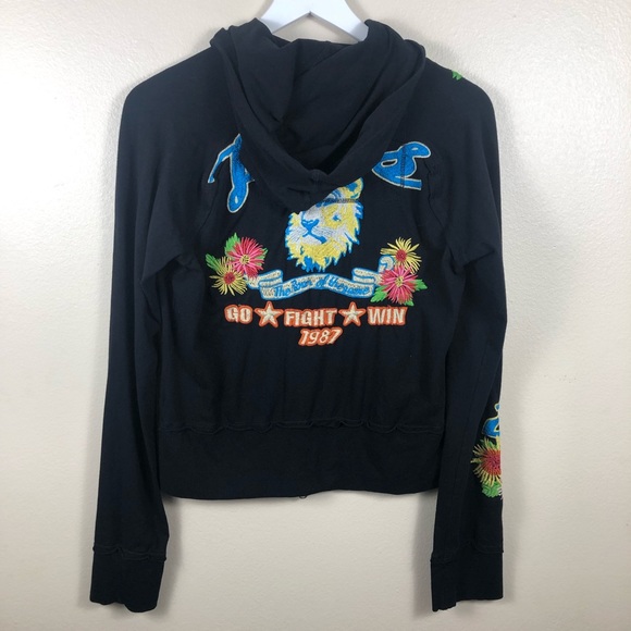 Johnny Was Embroidered Zip Up Black Hoodie Lions Baseball Team Spirit Medium - Picture 6 of 12